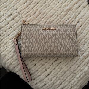 Michael Kors Monogram Beige Wristlet